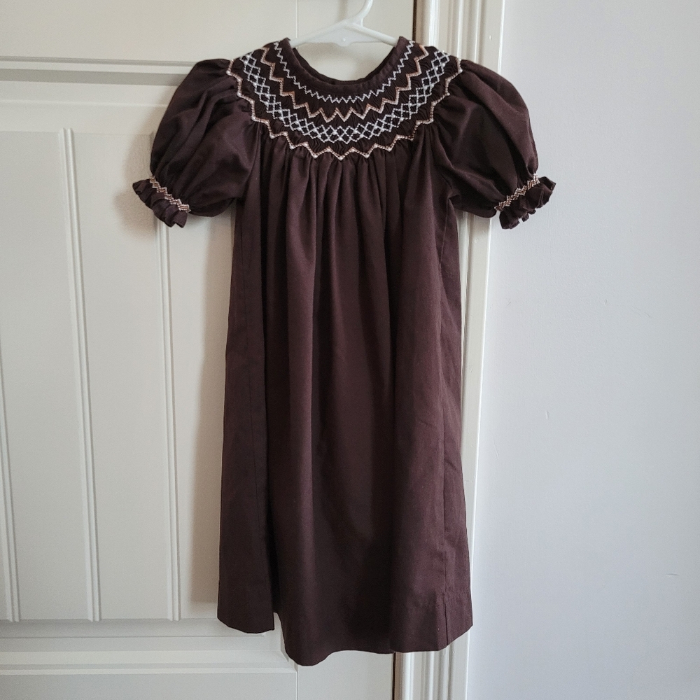 Mom & me brown smocked bishop dress  embroidered cottagecore prairie 12 …